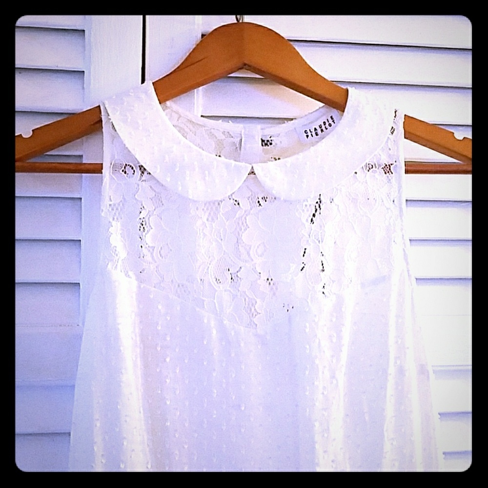 Claudie Pierlot Swiss Dot White Dress 36 XS $365